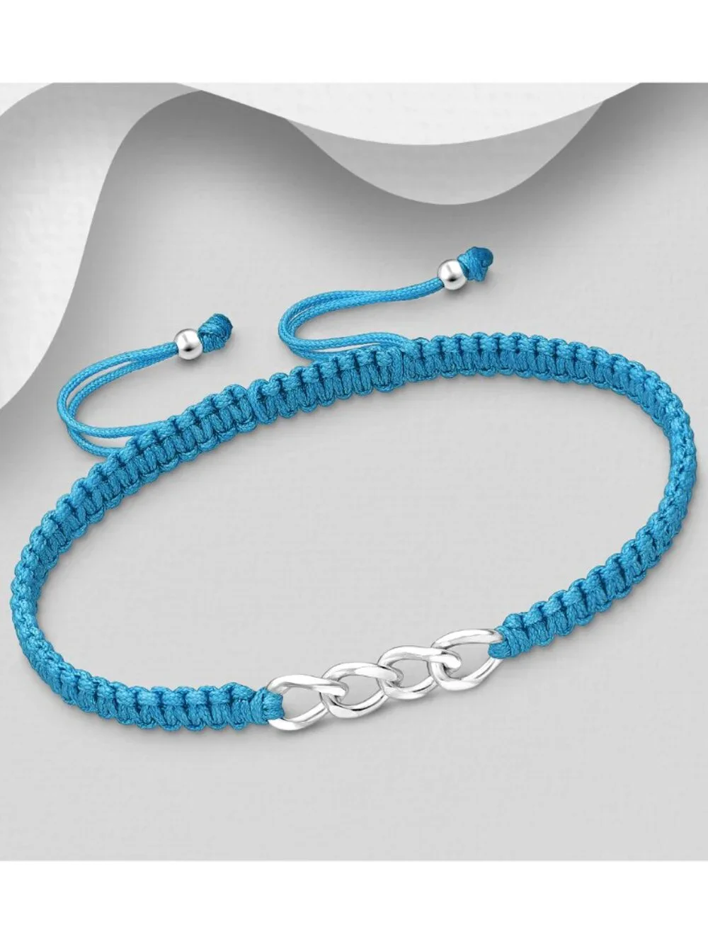 925 Sterling Silver Chain Link Bracelet with Adjustable Thread Bracelet